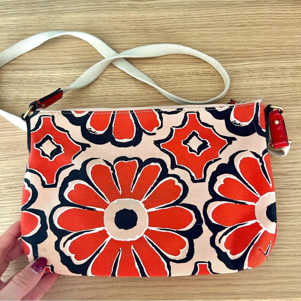 Coach Orange Floral Canvas Crossbody Bag - Picture 4 of 5
